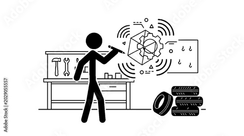 Mechanic using digital interface in auto repair workshop