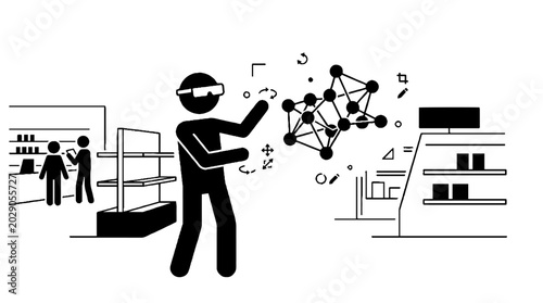 Man using virtual reality to visualize network structure in store