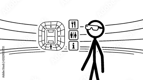 Person using augmented reality glasses to navigate a stadium