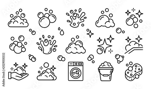 Fotografija Creative foam outline vector icon set with minimalist bubble symbols
