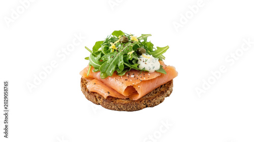 Delicious Smoked Salmon Open Faced Sandwich with Greens.