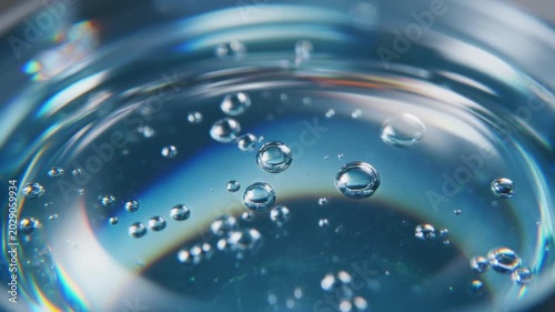Water Droplets on Liquid Surface Closeup.