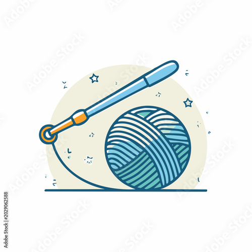 Crochet Hook and Yarn Ball Illustration
