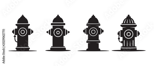 Photos Set of black fire hydrant silhouettes isolated on a white background for urban safety design