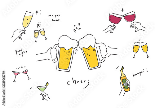 Tableau sur toile いろんなアルコールの手描きイラスト素材