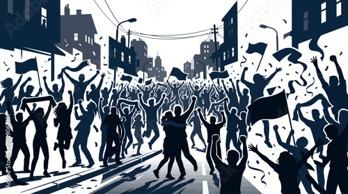 Valokuva Celebratory Crowd Rallying in Urban Street Scene