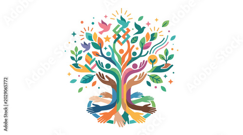 Colorful abstract tree symbolizing community growth