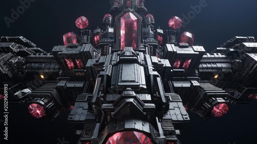 Futuristic Space Station With Glowing Red Crystals