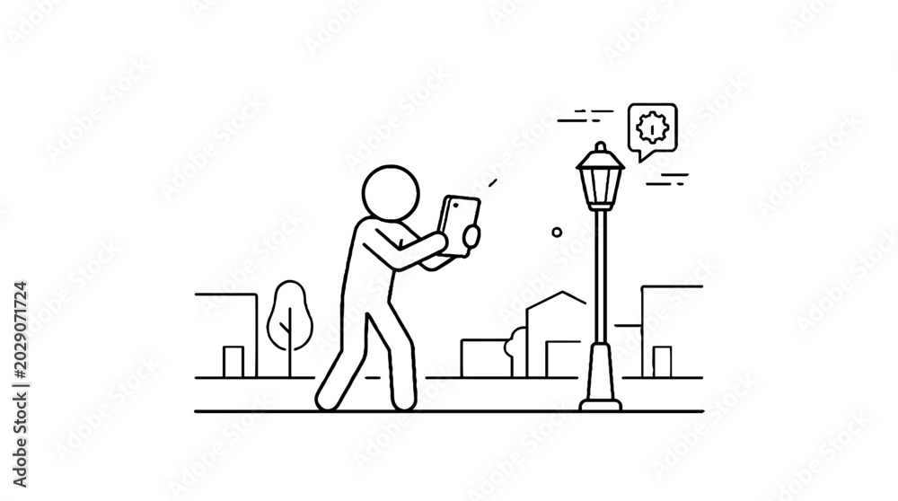 Fototapeta premium Person walking while using smartphone on city street