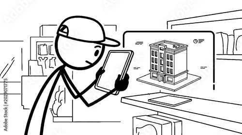 Architect reviewing three dimensional building model on digital tablet