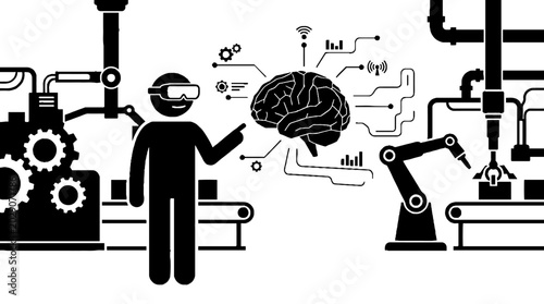 Smart factory worker using virtual reality to control industrial ai