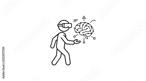 Person wearing virtual reality goggles exploring digital brain