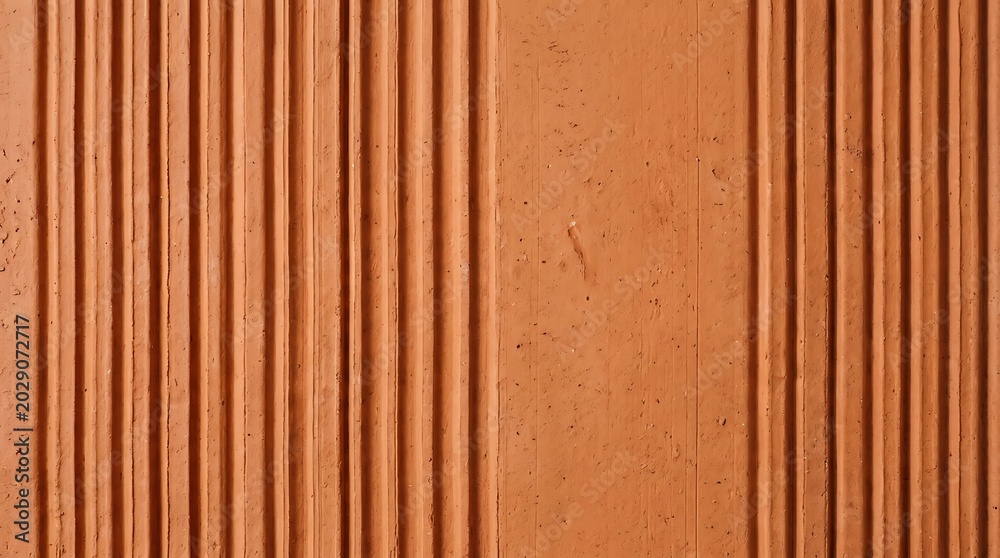 Fototapeta premium Brown clay wall with vertical lines, texture background
