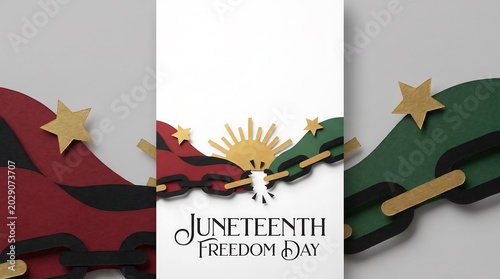 Elegant Vertical Juneteenth Freedom Day Background with Paper Cut