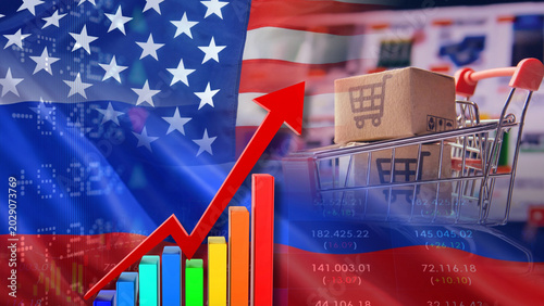 Quadro em tela E-commerce and retail market prices in the United States and Russia are soaring