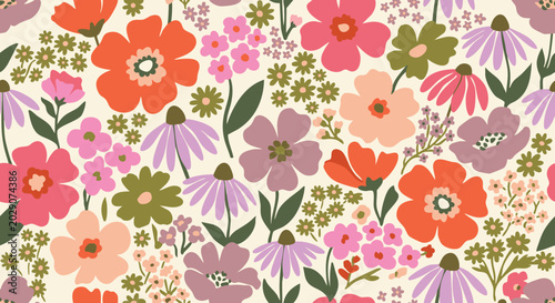 Retro Floral Seamless Vector Pattern for Fabric and Wallpaper