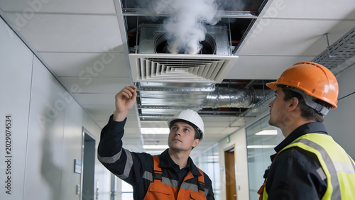 Ceiling Air Duct Smoke Leakage During Ventilation Inspection