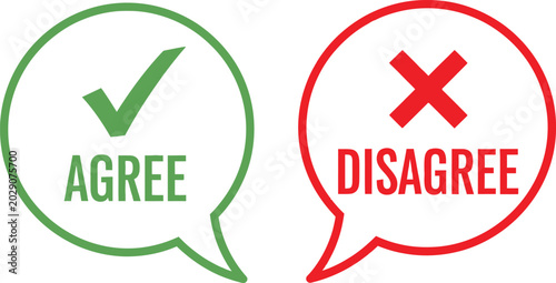 Foto Agree and disagree speech bubble icons with green check mark and red cross mark
