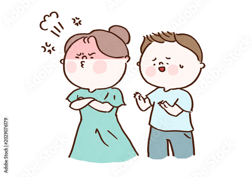 Fotografija Husband trying desperately to appease his angry wife who is looking away with cr