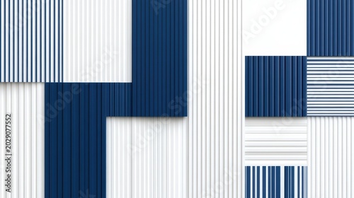 Abstract geometric wall background featuring intersecting rectangular panels in blue and white colors
