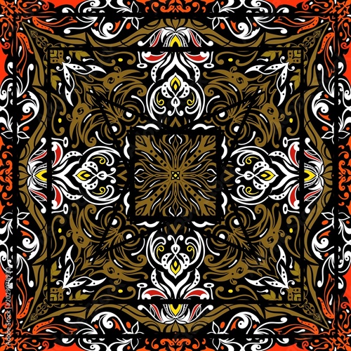 Seamless pattern with cool and unique patterns, bandana pattern, suitable for scarf design, carpet and printing industry, my own work, not ai generate