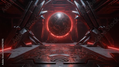 Futuristic Sci-Fi Hallway with a Glowing Orb in the Center, Digital Art