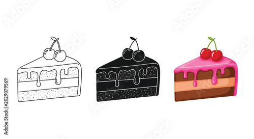 Chocolate cake slice icon set design - Blue icon set - Modern style icon  - Glyph and solid icon set - Icon vector