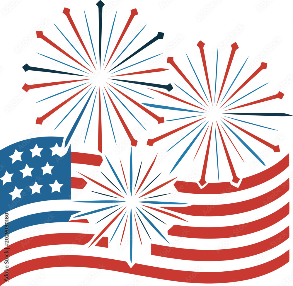 Fototapeta premium american flag fireworks fourth july independence day celebration vector illustration patriotic stars stripes red white blue festive design artwork