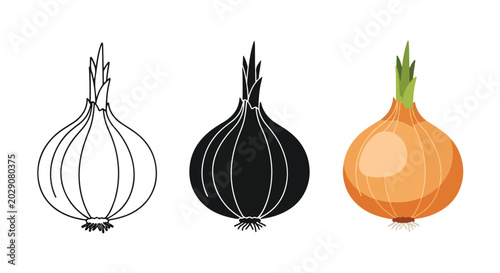Fresh onion vegetable vector illustration - logo icons vector set. Blue, Black and white icons