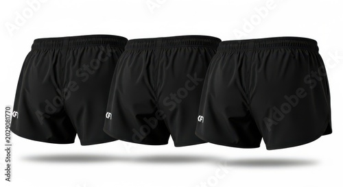 Black athletic shorts with pockets and white logo