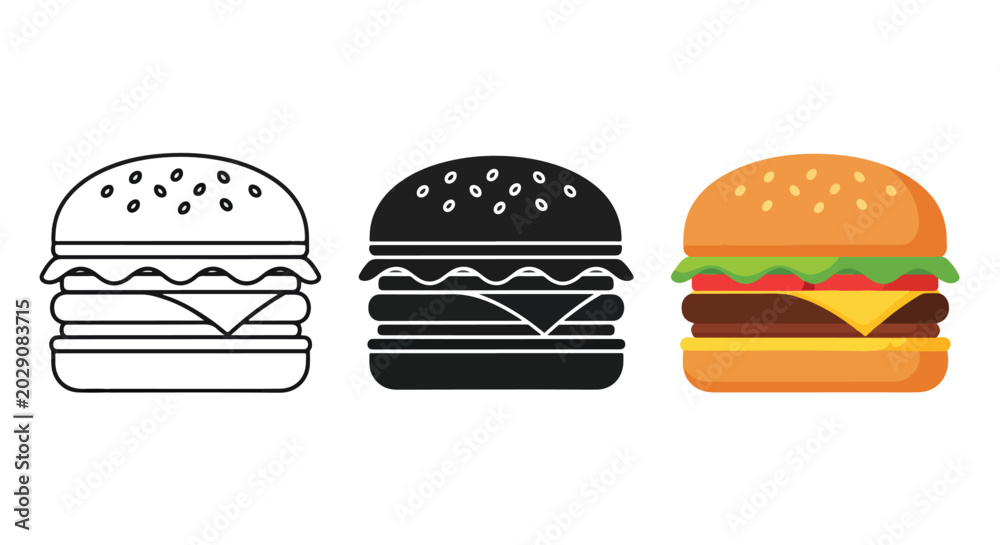 Fototapeta premium Classic cheeseburger icon set flat vector - Blue icon set - Modern style icon - Glyph and solid icon set - Icon vector