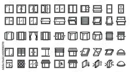 Tableau sur toile Window and glazing 50 line icon set