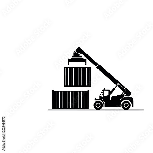 Container handler lifting shipping container at port.
