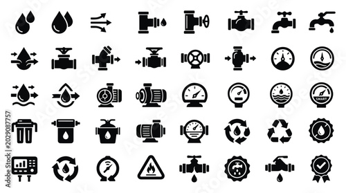 Fotografie Water supply and plumbing 40 solid icon set