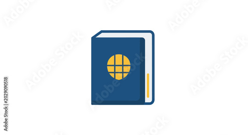 Tableau sur toile A graphic illustration of a closed book with a yellow globe on the cover