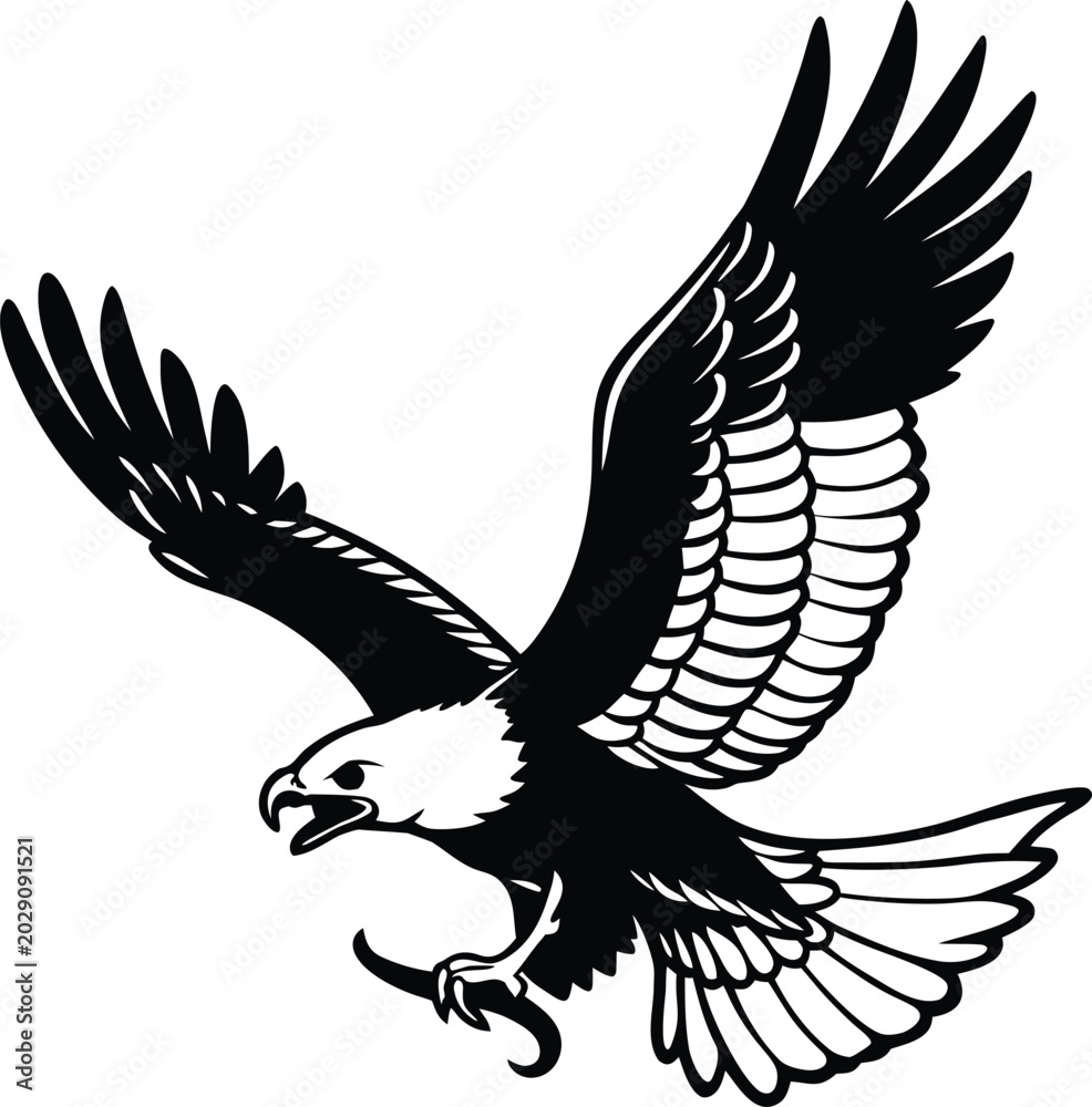 Obraz premium Vector illustration of a bald eagle in flight with wings spread