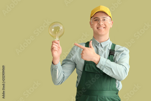 Male electrician pointing a...