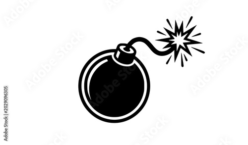 Konstfotografi Monochrome cartoon bomb vector art with fuse and spark isolated on white backgro