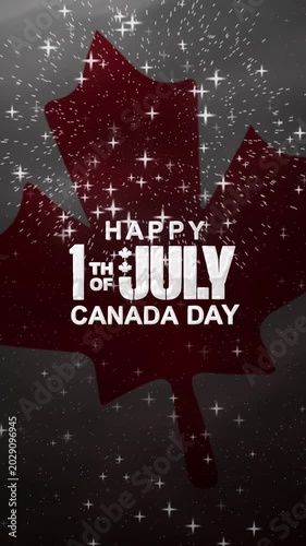 Happy canada day text animation with waving flag and fireworks. Suitable for social media posts or event promotions.
