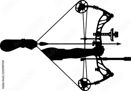 vector can be editable Archer aiming with a compound bow and arrow silhouette