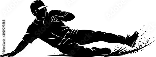 vector can be editable Baseball player sliding into base silhouette