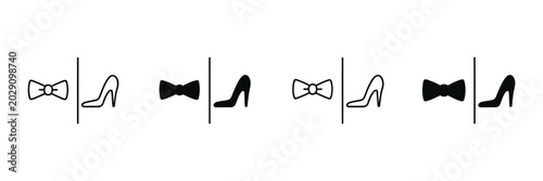 Εκτύπωση καμβά Fashion and Elegance icon collection, Bow Tie and High Heel symbols in line and solid vector styles representing formal attire and stylish accessories