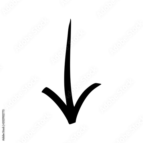 Canvastavla Black downward arrow symbol isolated on white background minimalist line art