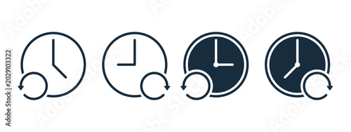 Tableau sur toile Refresh Time History Icon with Clock and Loop Arrow Symbol