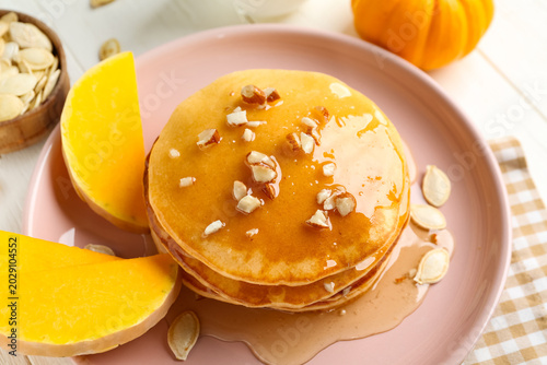 Plate of tasty pumpkin panc...