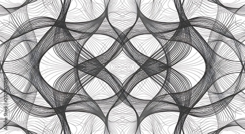 Intricate abstract black and white geometric pattern symmetrical digital art with flowing lines perfect for backgrounds and graphic design