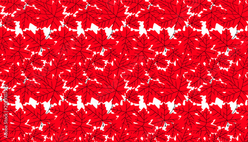 Tableau sur toile Vibrant red maple leaf pattern on a white background, creating a seamless and festive graphic design