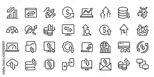 Tableau sur toile Traffic Line Icon Set, Network Data Flow Vector Transparent Background