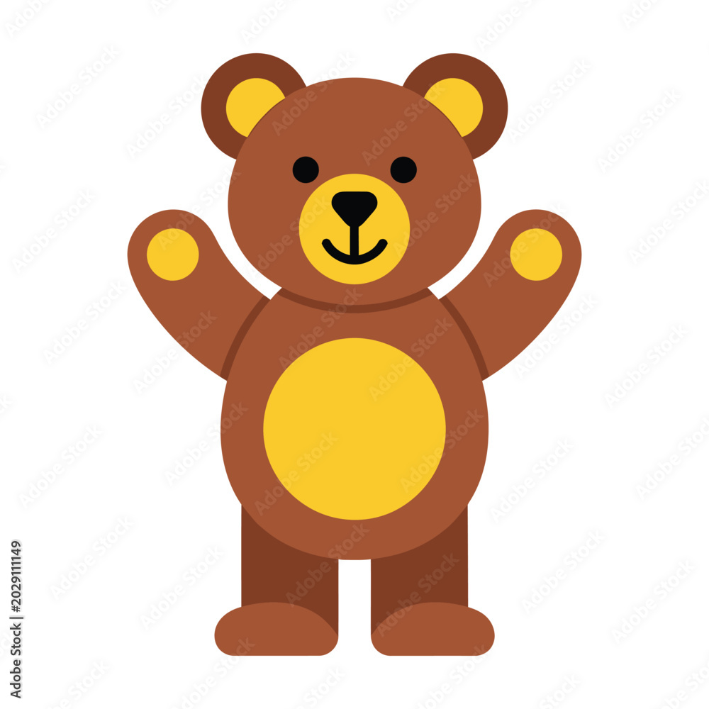 Fototapeta premium Brown bear cartoon character standing with arms up