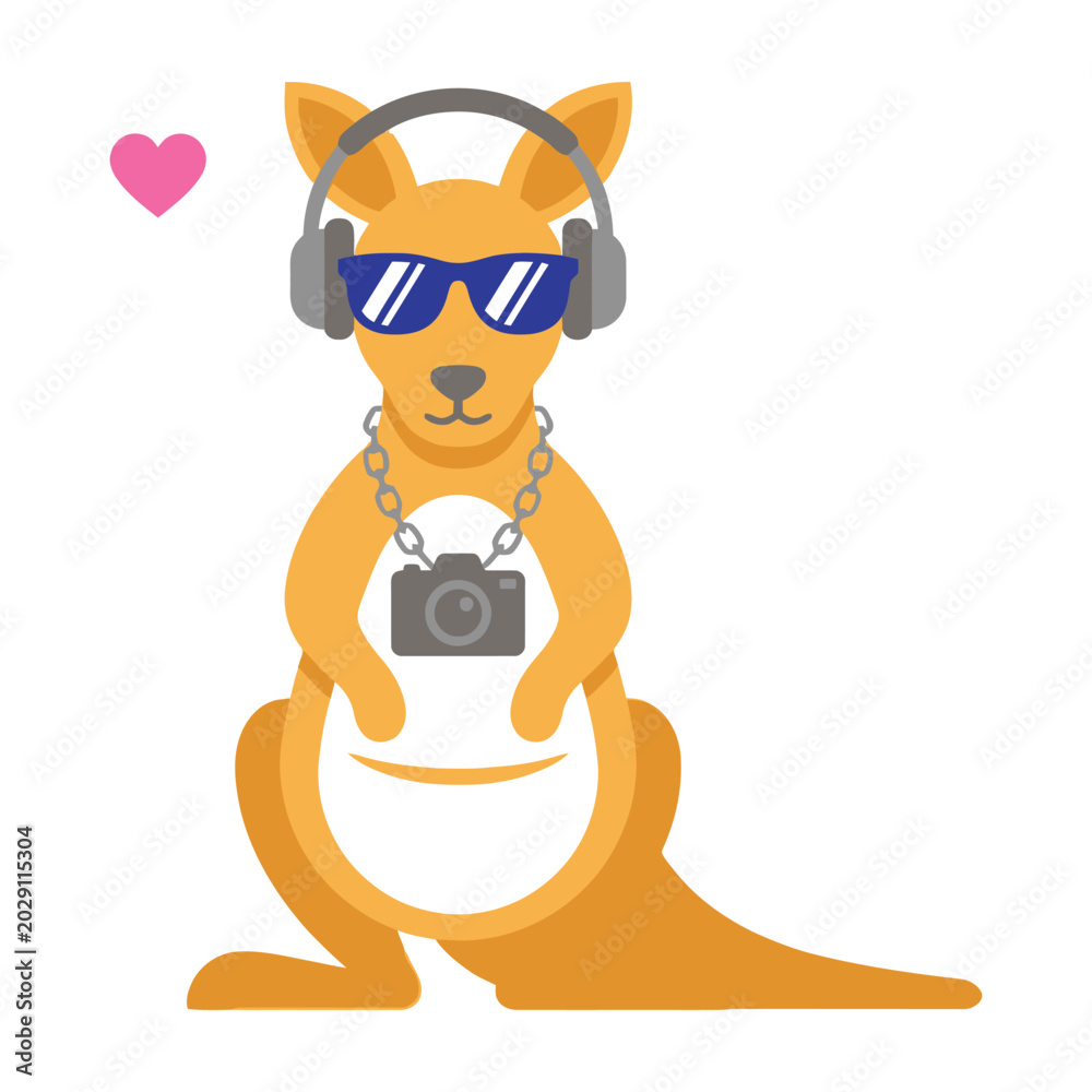 Naklejka premium Kangaroo wearing headphones and sunglasses